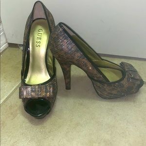 Guess Glittery Purple Chetah Print Heels